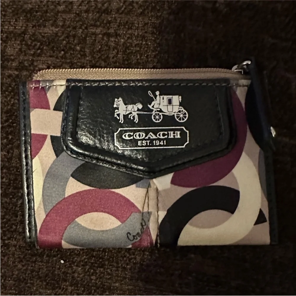 Coach Signature Logo Leather Fabric Coin Purse‎ NWOT